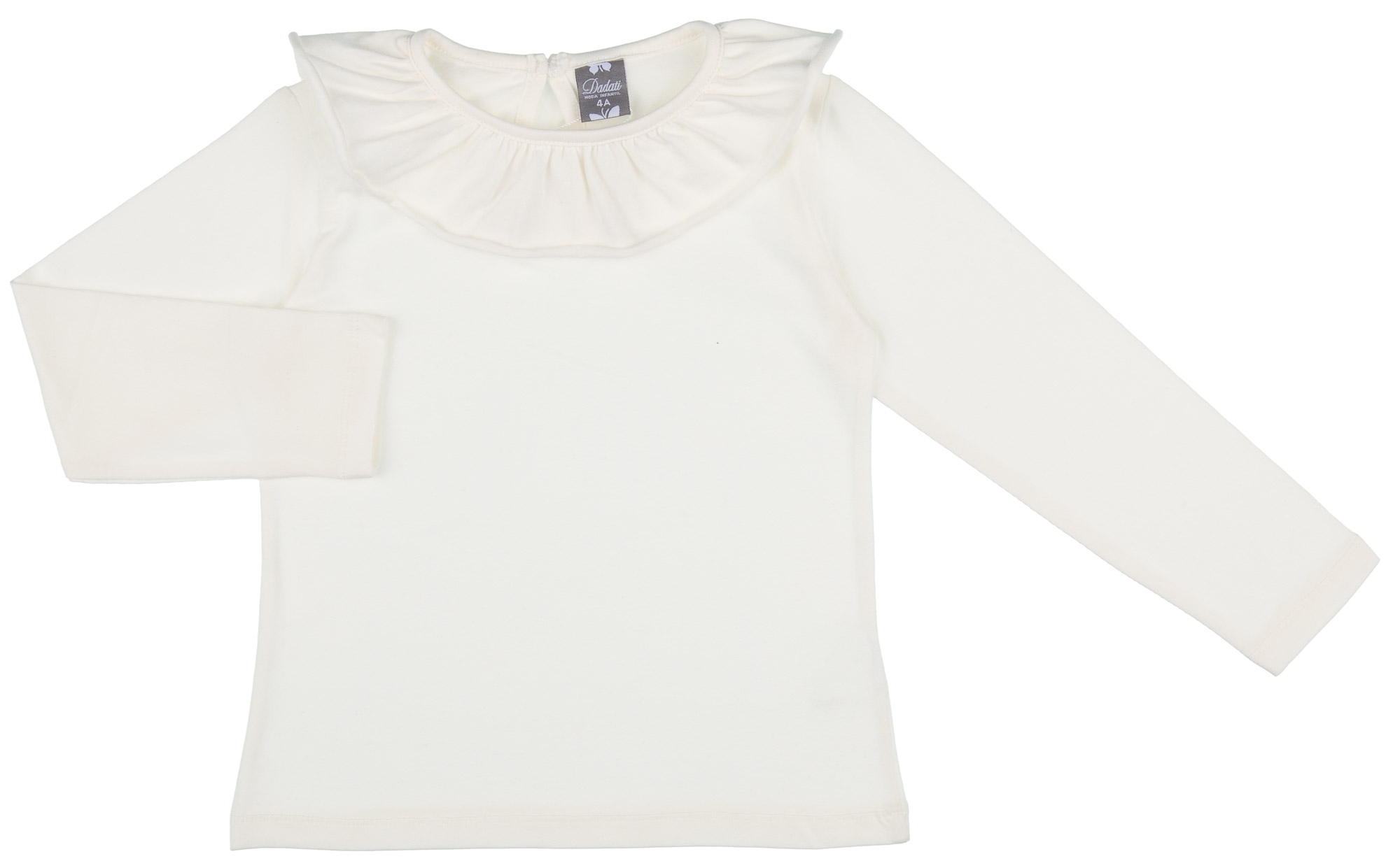 Camiseta blanca de niña con volantes laterales y cinta plata. Dadati - Moda  infantil