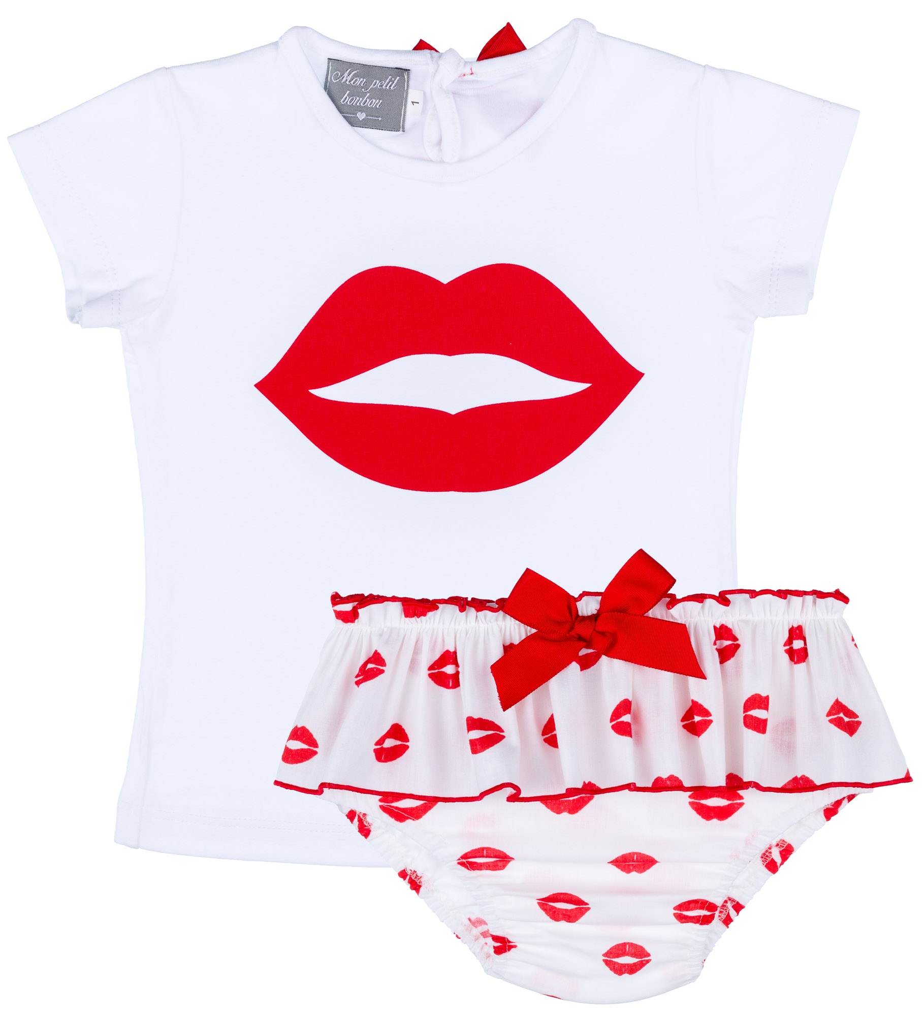 Mon Petit Bonbon Baby Girls White Red Lips Print Piece Shorts