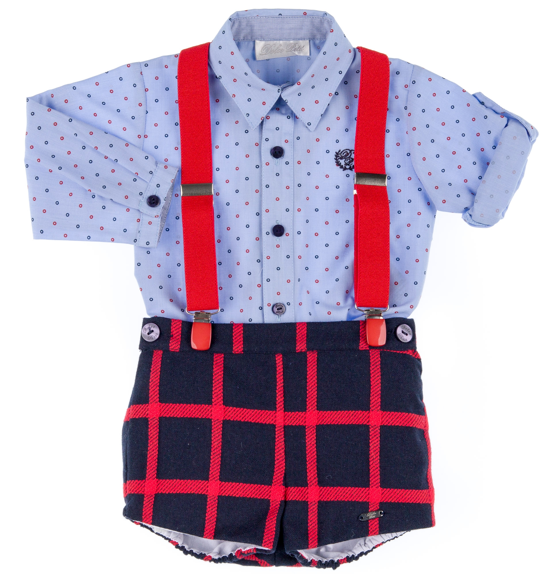Dolce Petit Baby Boys Blue Red Checked Piece Shorts Set Missbaby