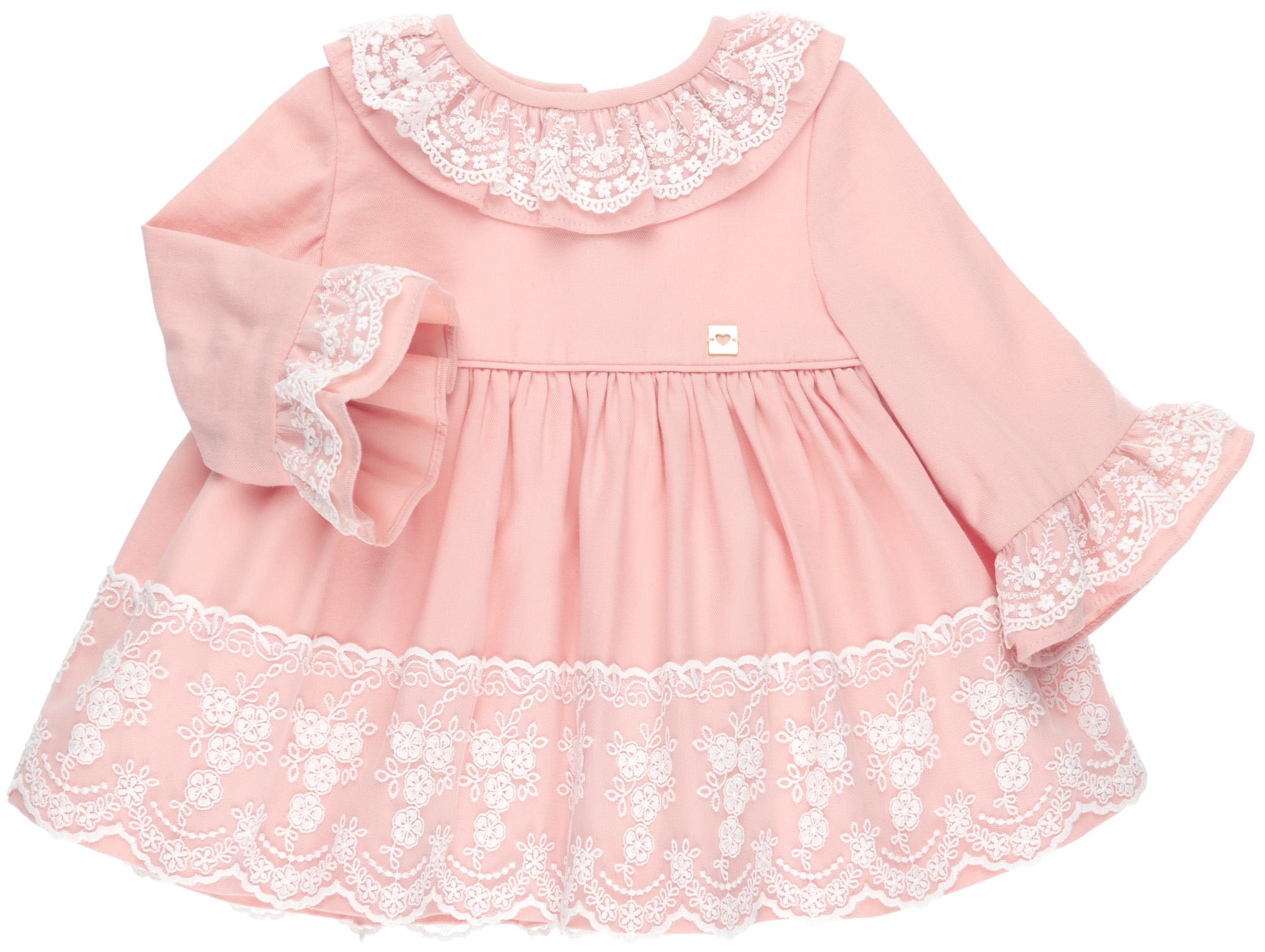 Dolce Petit Vestido Bebé Niña 3 Piezas Rosa & Volantes Bordado Blanco | Missbaby