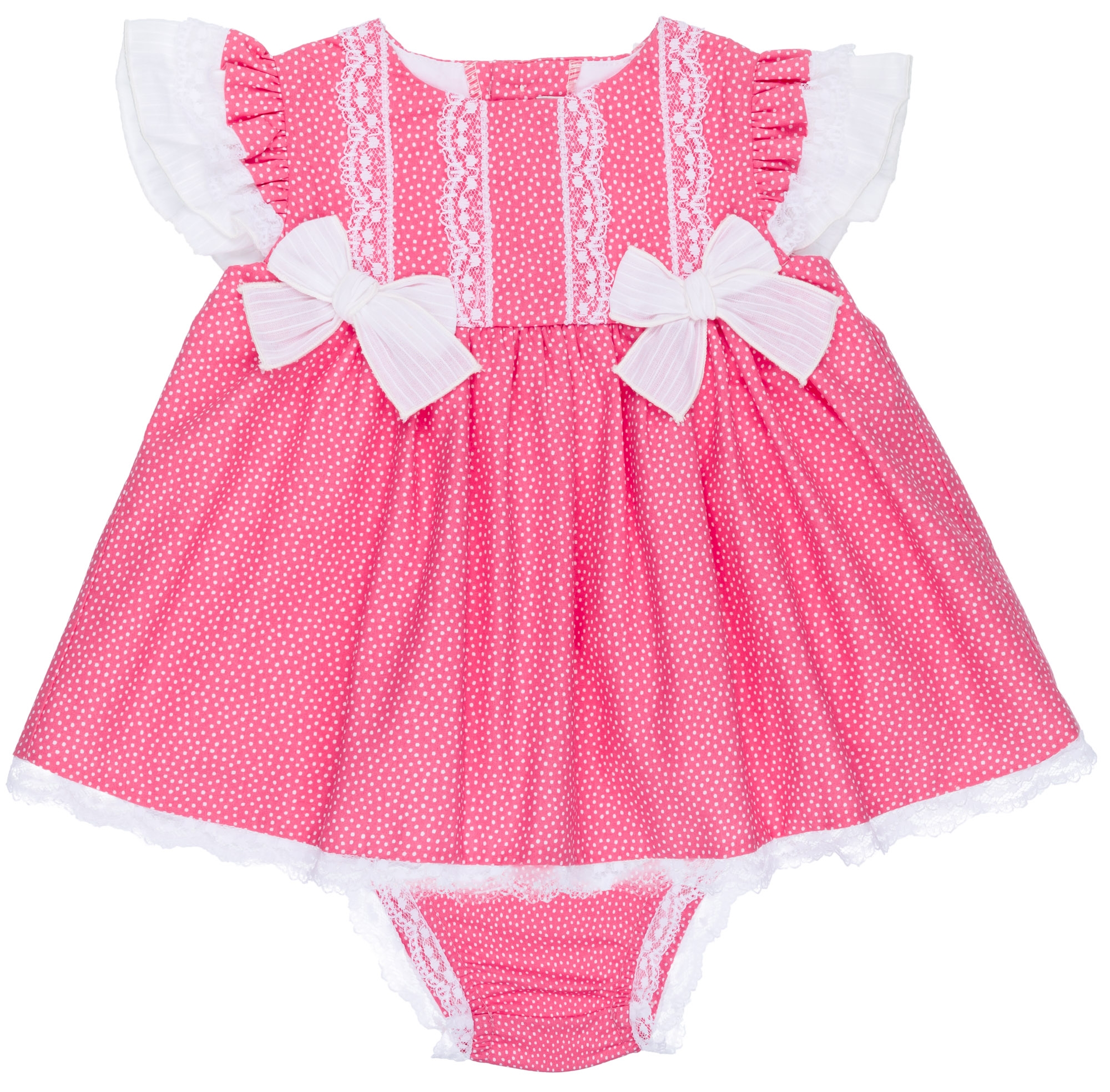 Dolce Petit Baby Girls Pink White Polka Dot Piece Dress Set