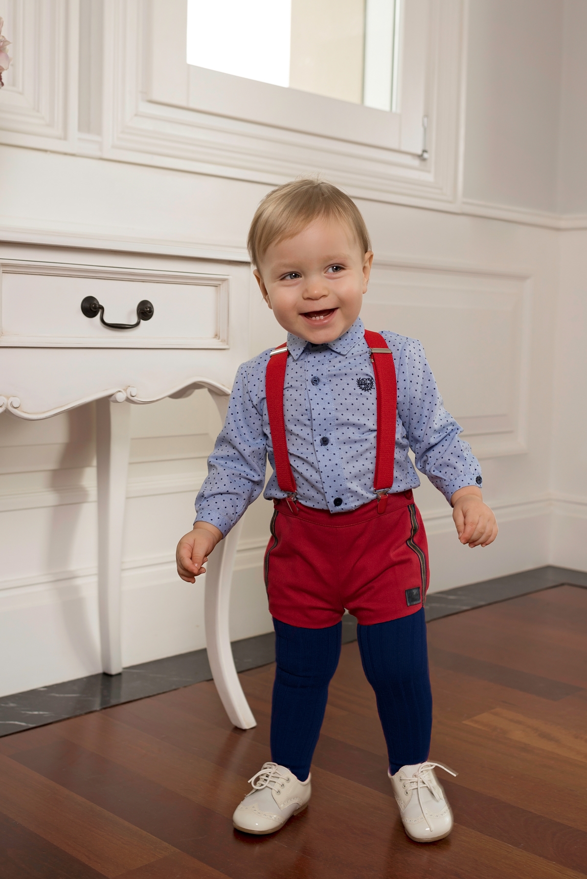Dolce Petit Baby Boys White Polka Dot Shirt Red Short Set Missbaby