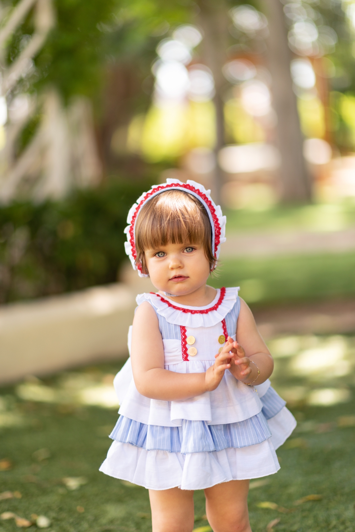Baby Girls Blue & White Striped Ruffle 2 Pieces Dress Set |