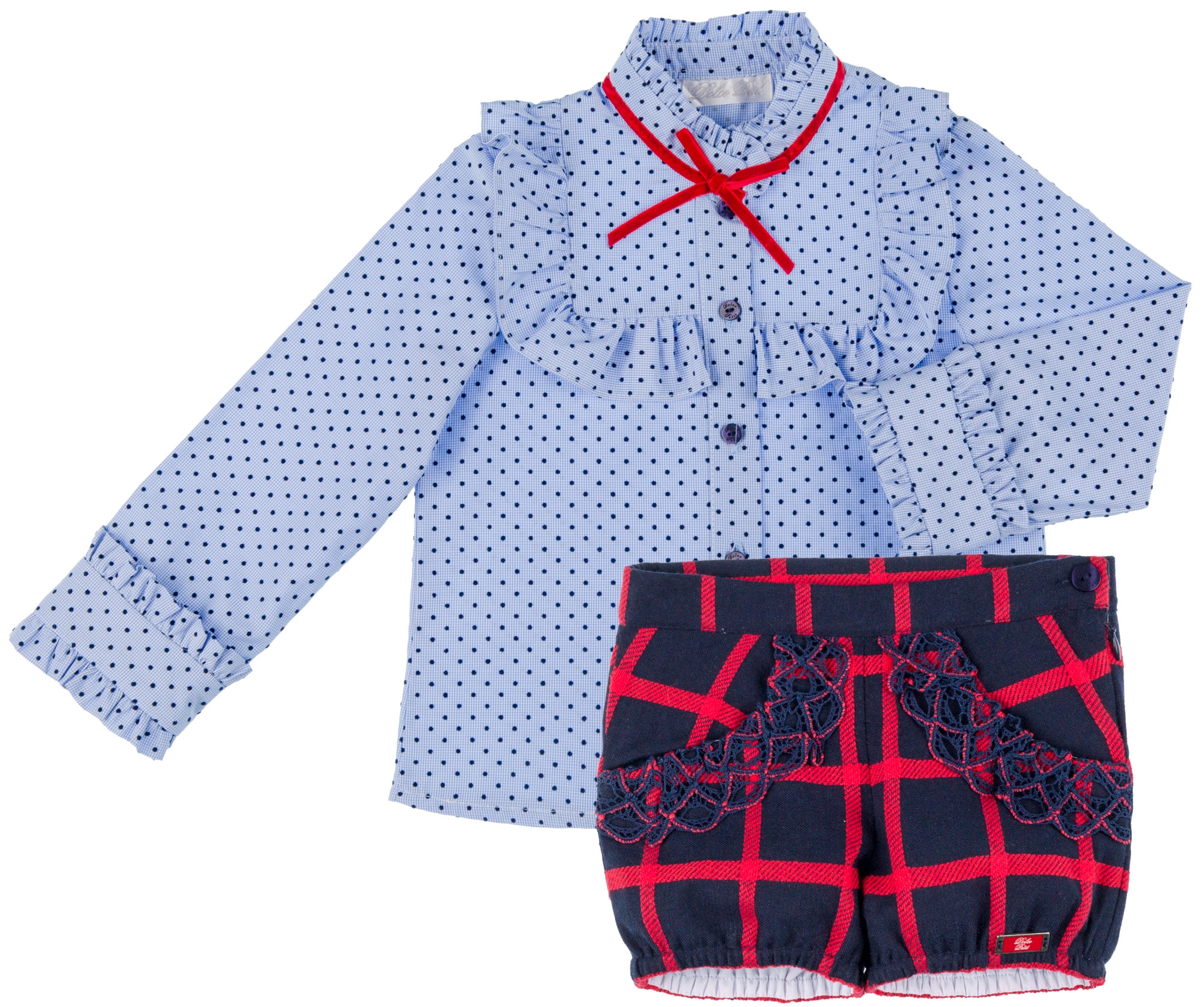 Más bien condón emoción Dolce Petit Girls Blue Ruffle Shirt & Dark Blue Checked Shorts Set |  Missbaby
