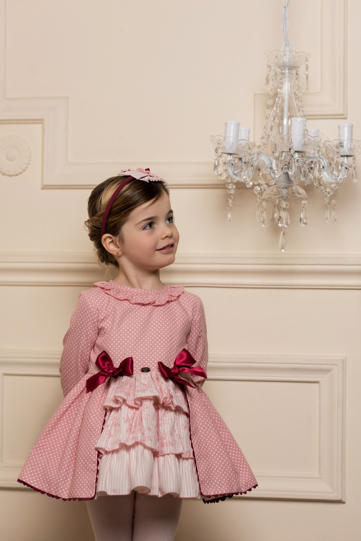 Dolce Petit Girls Pastel Pink Polka Dot Layered Dress Missbaby