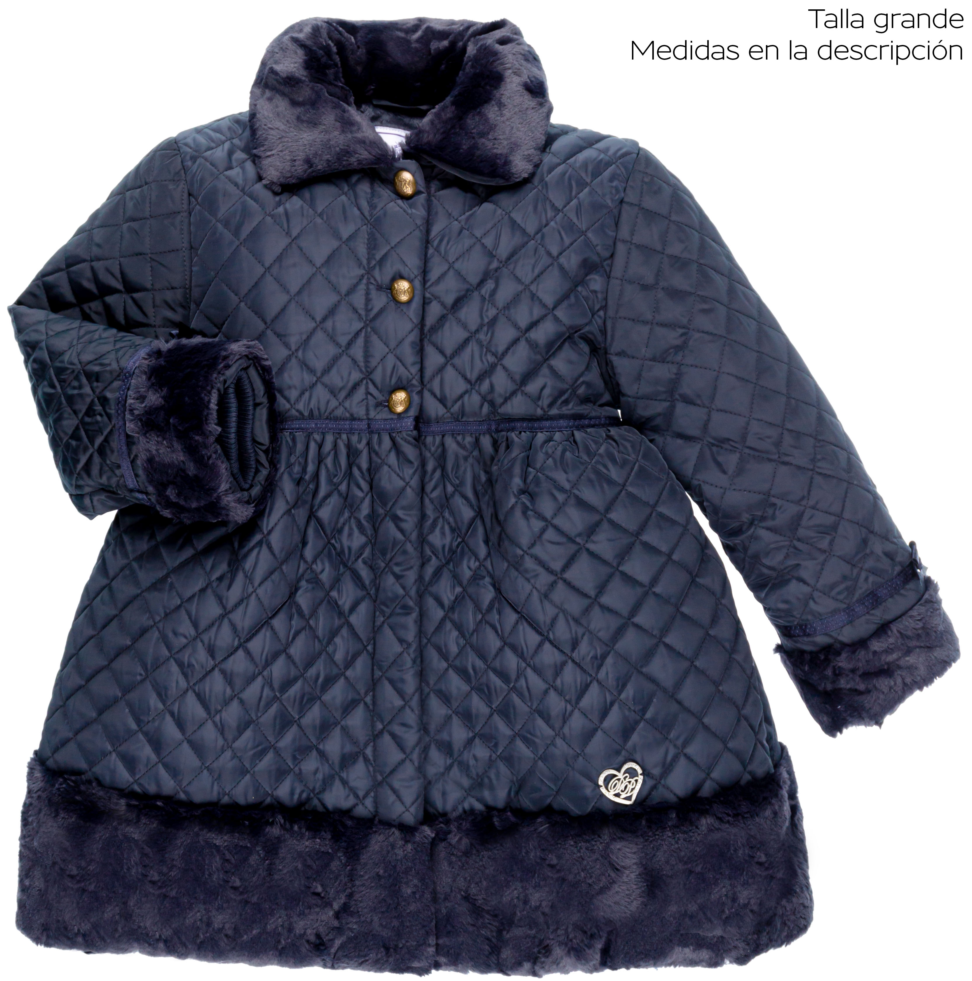 Azul Mancha Contador Dolce Petit Girls Navy Blue Padded Coat with Synthetic Fur | Missbaby