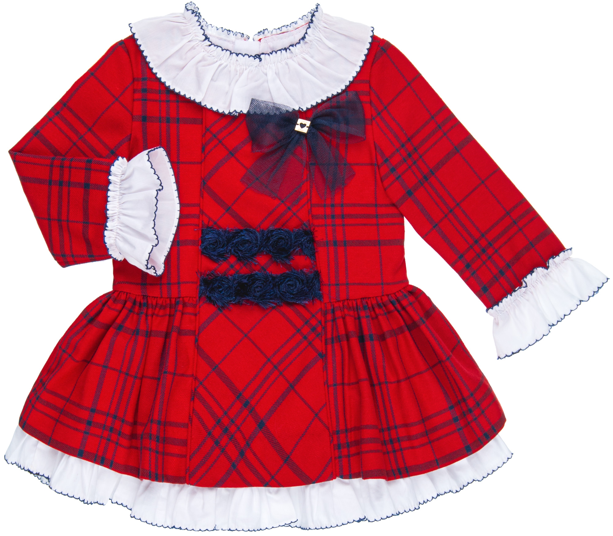 Dolce Petit Girls Red Navy Blue Checked Dress with White Ruffles Missbaby