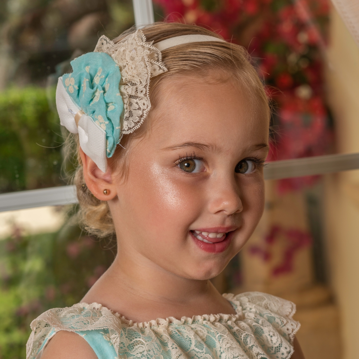 Dolce Petit Girls Aqua Green Broderie Hairband Hair Clip Missbaby