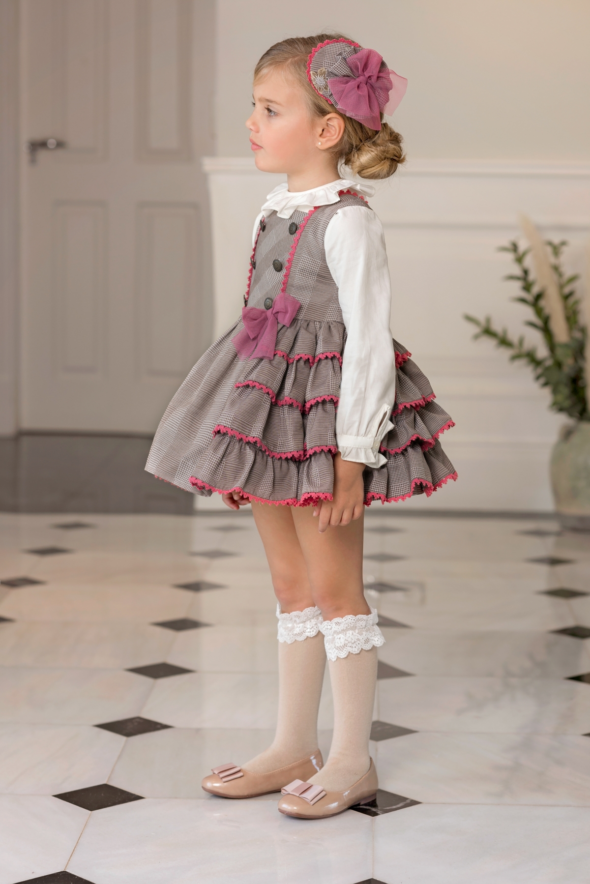 Petit Girls Brown Pink Pinafore Layered 2 Piece Dress Set | Missbaby