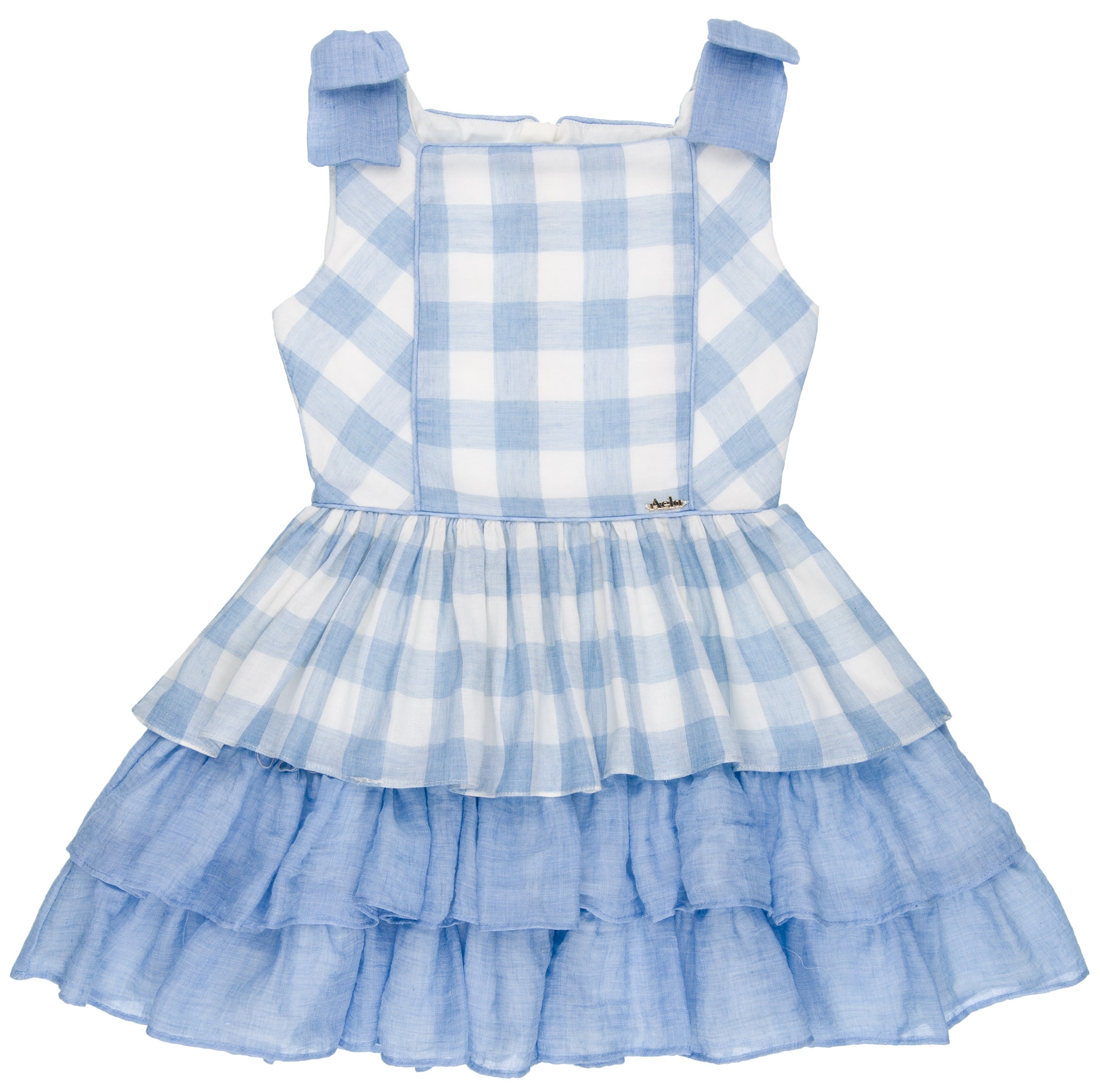 Dolce Petit Girls Blue Checked Ruffle Dress | Missbaby
