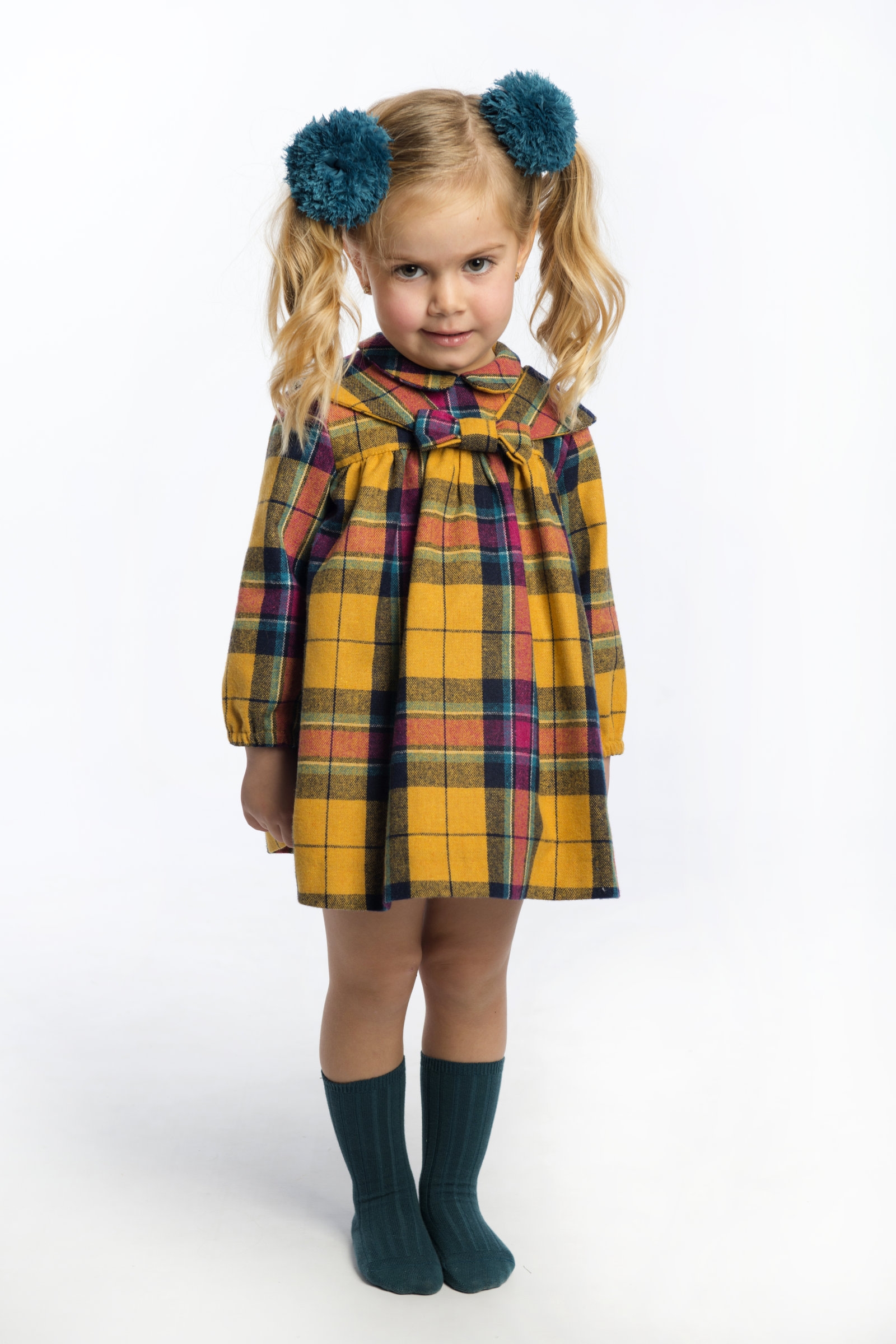 Cocote Baby Girls Mustard & Pink Checked Dress | Missbaby