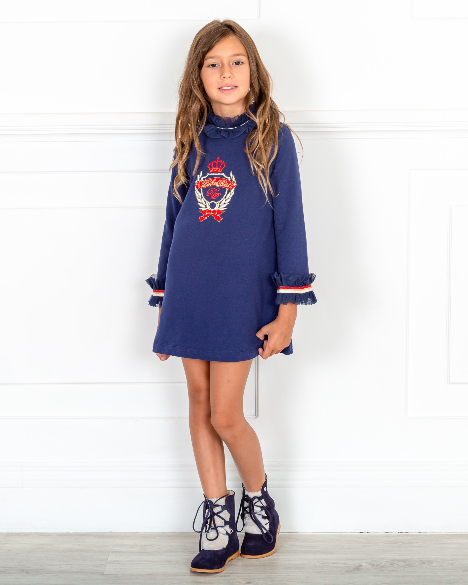 dolce petit blue dress Vestido Niña Dolce Dolce Petit Descuento Dolce Petit Girls Navy Blue Shield  Sweetshirt Dress Missbaby
