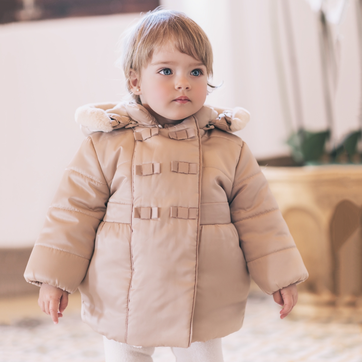 Dolce Petit Abrigo Bebé Acolchado Beige Pelo Missbaby