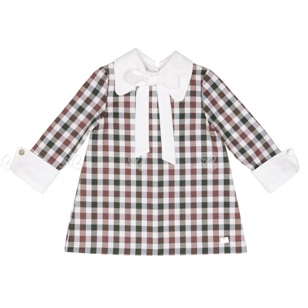 Girls Green Brown Tartan Dress With White Collar Missbaby