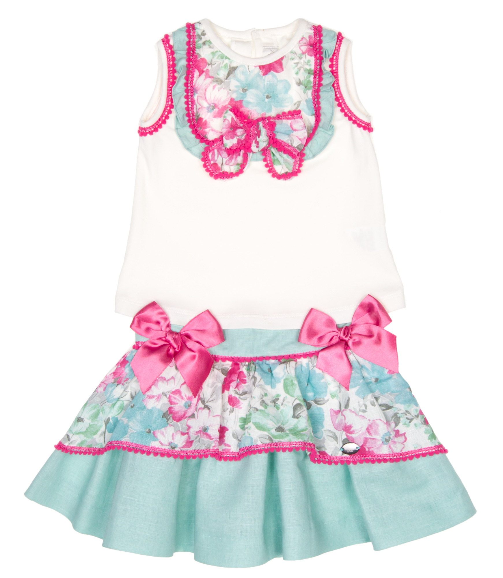 Girls Ivory Decorated T-Shirt Aqua Green Floral Skirt Set Missbaby