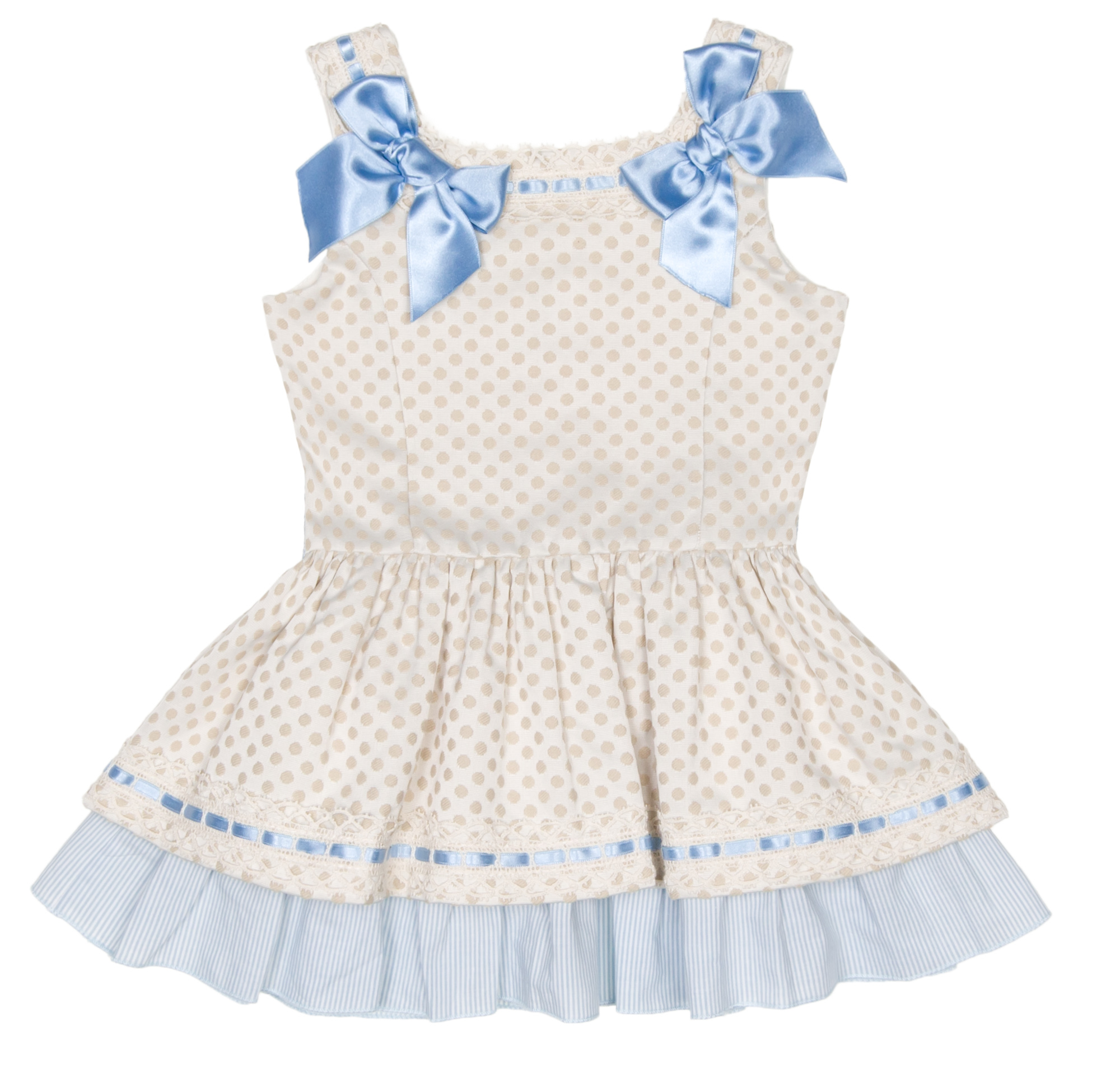 Dolce Petit Beige Blue Polka Dot Layered Dress Missbaby