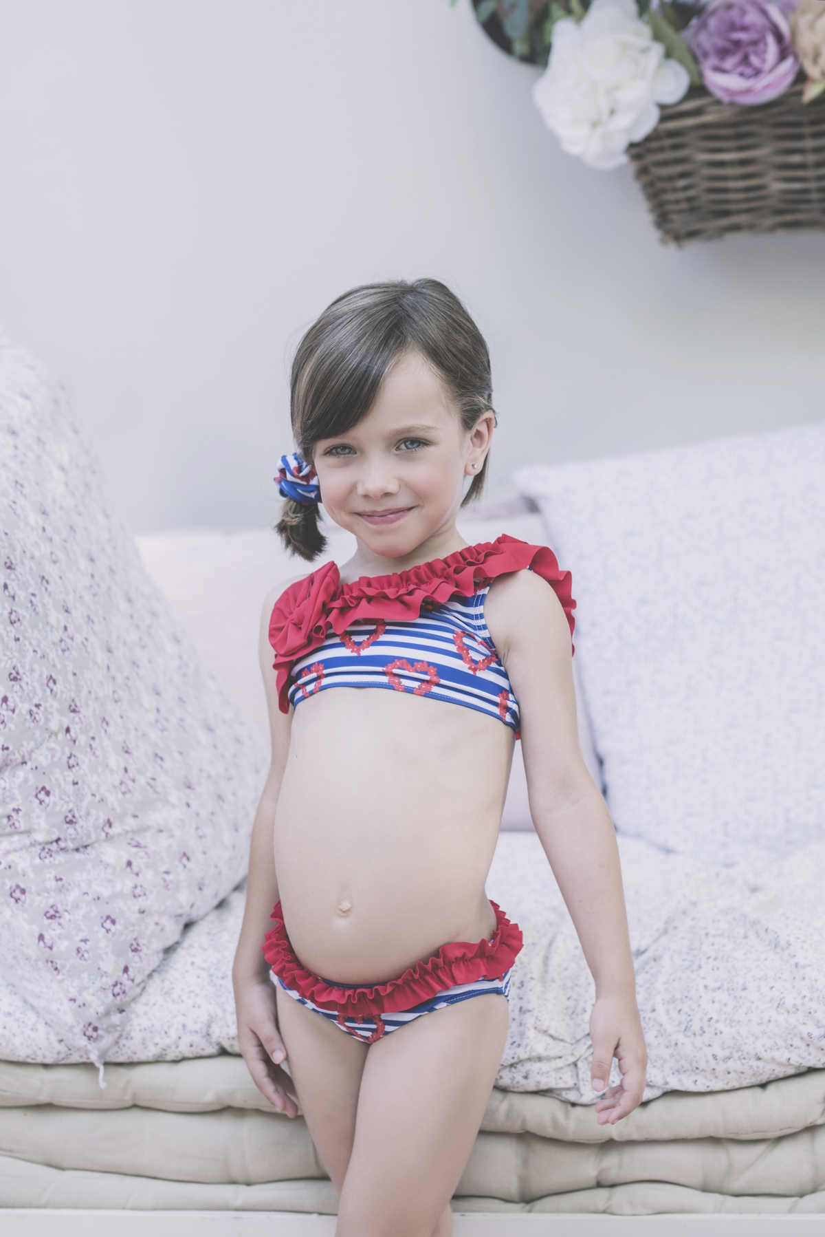 Dolce Petit Bikini Ni a Volante Corazones Rayas Marino Missbaby