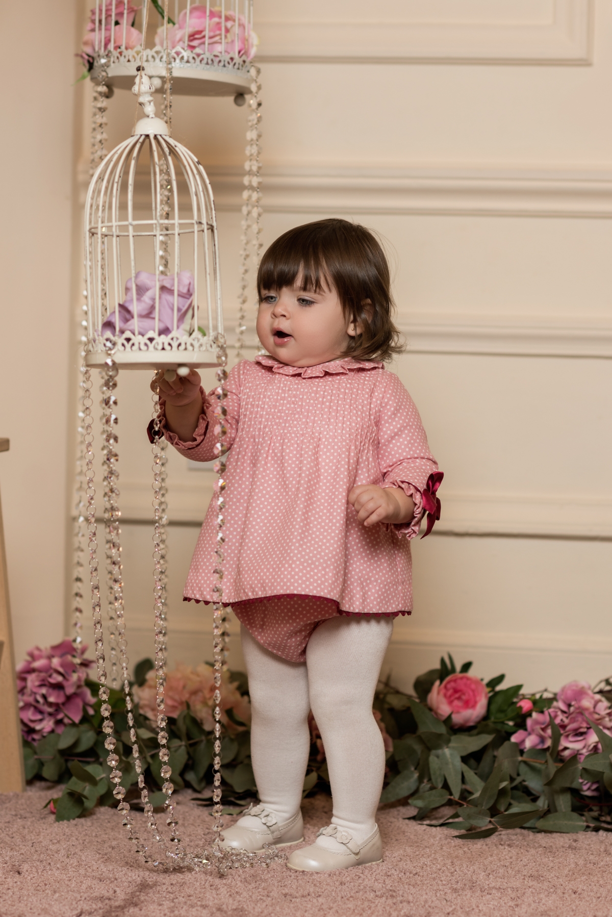 Dolce Petit Baby Girls Pastel Pink Polka Dot Piece Dress Set