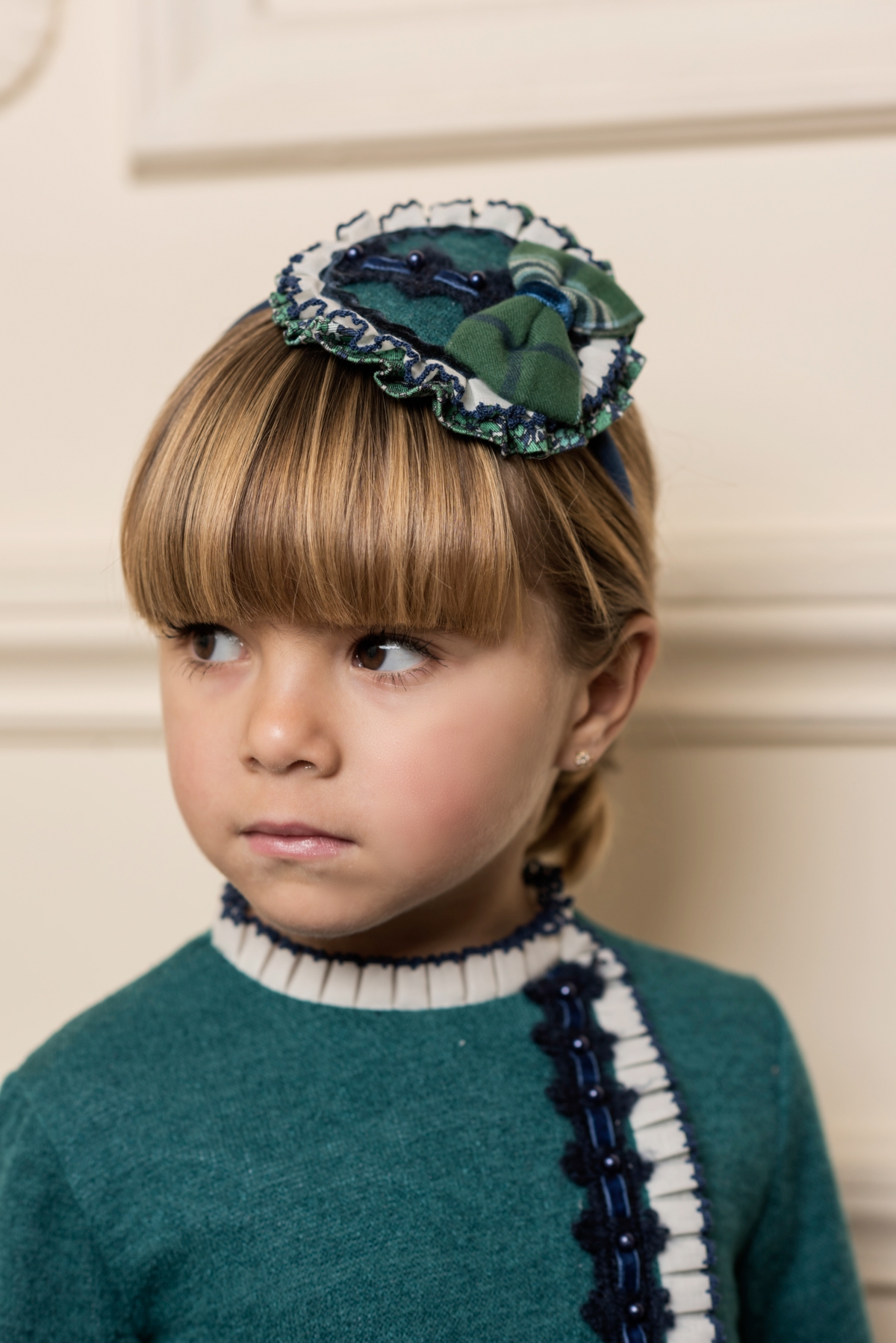 Dolce Petit Girls Green Liberty Check Lace Hairband Missbaby