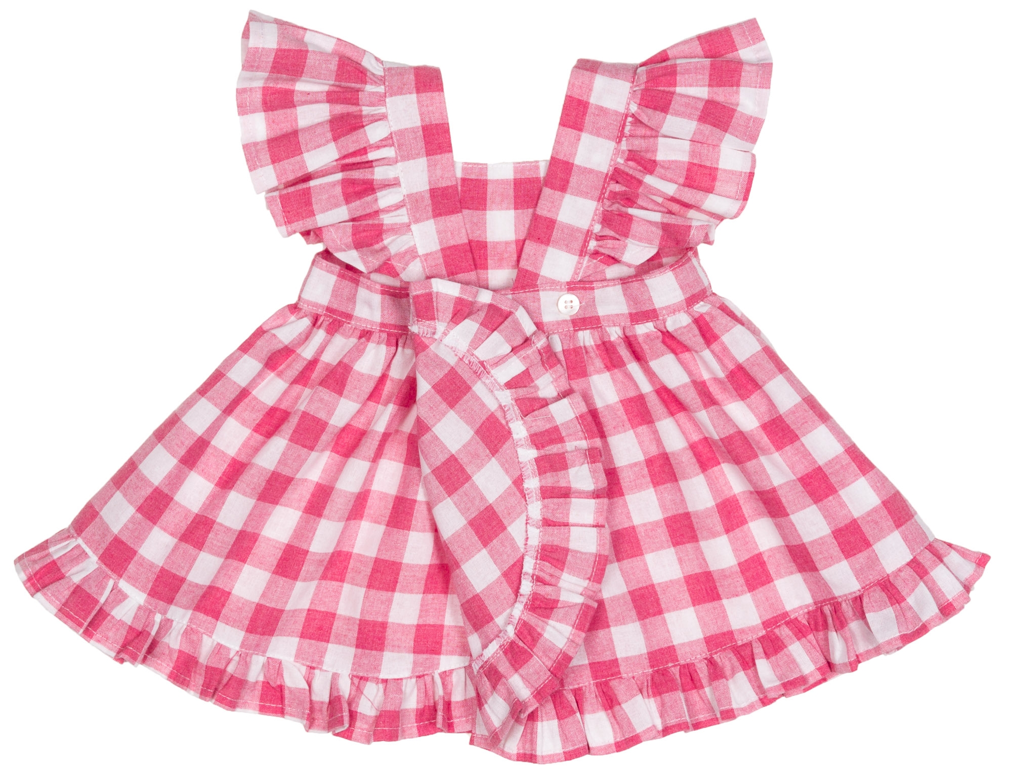 Vestido Niña Volante Cuadros Vichy Fresa Blanco Missbaby