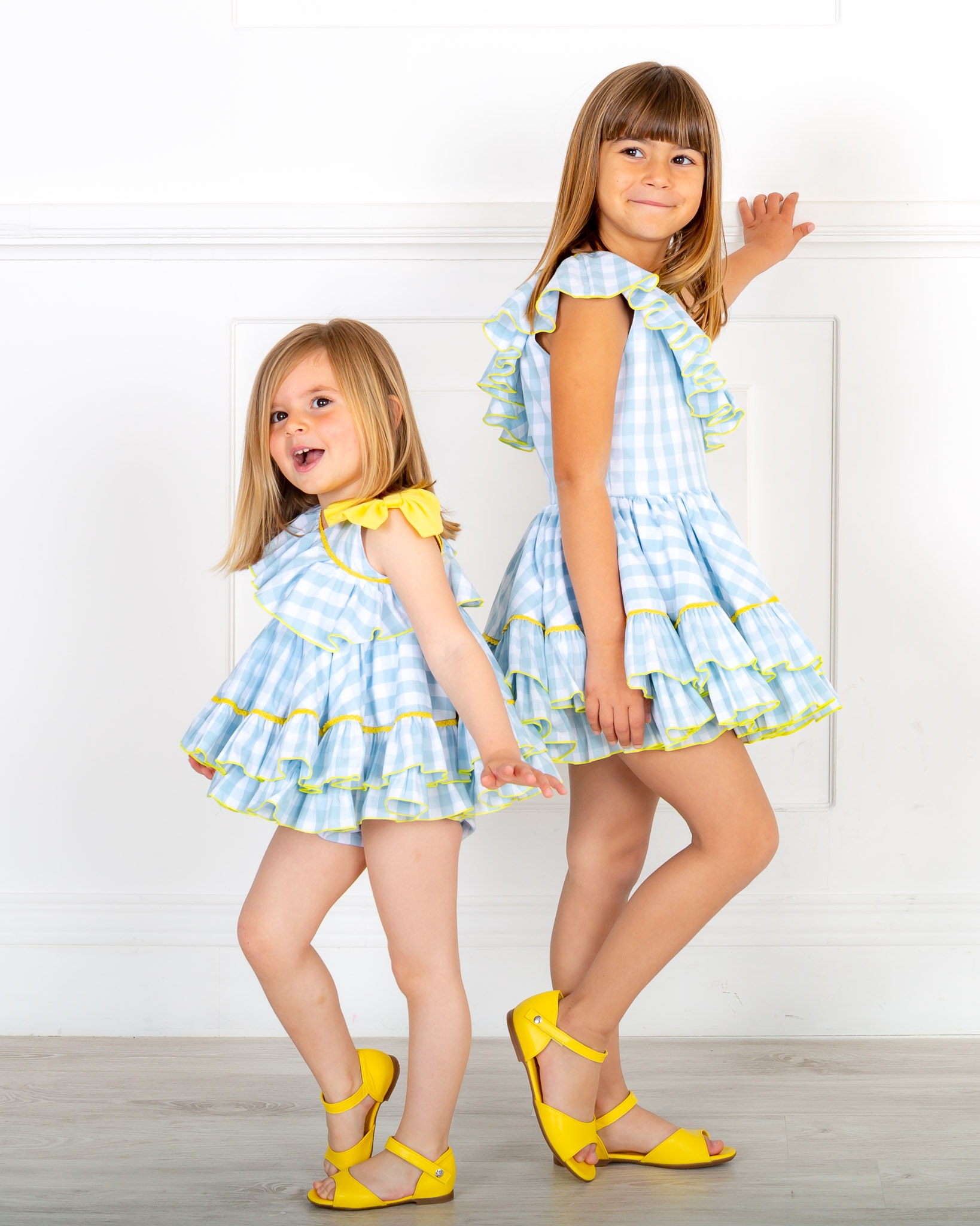 Nini Moda Infantil Girls Light Blue Checked Flared Dress Missbaby