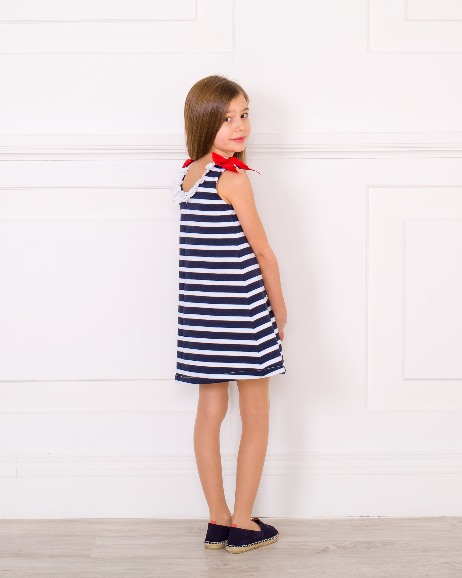 Nini Moda Infantil Girls Navy Blue & White Striped Sailor Dress | Missbaby