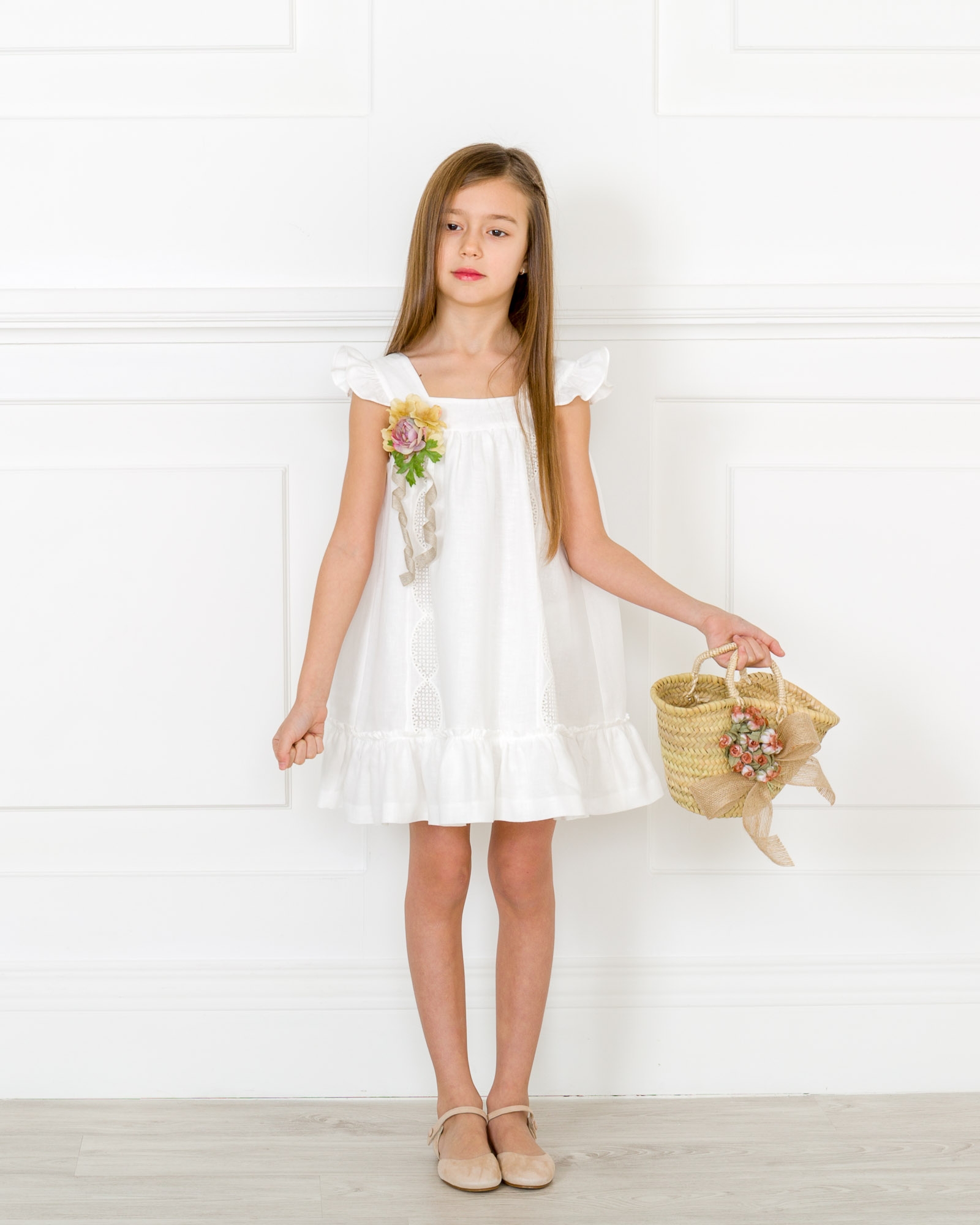 Girls white linen on sale dress