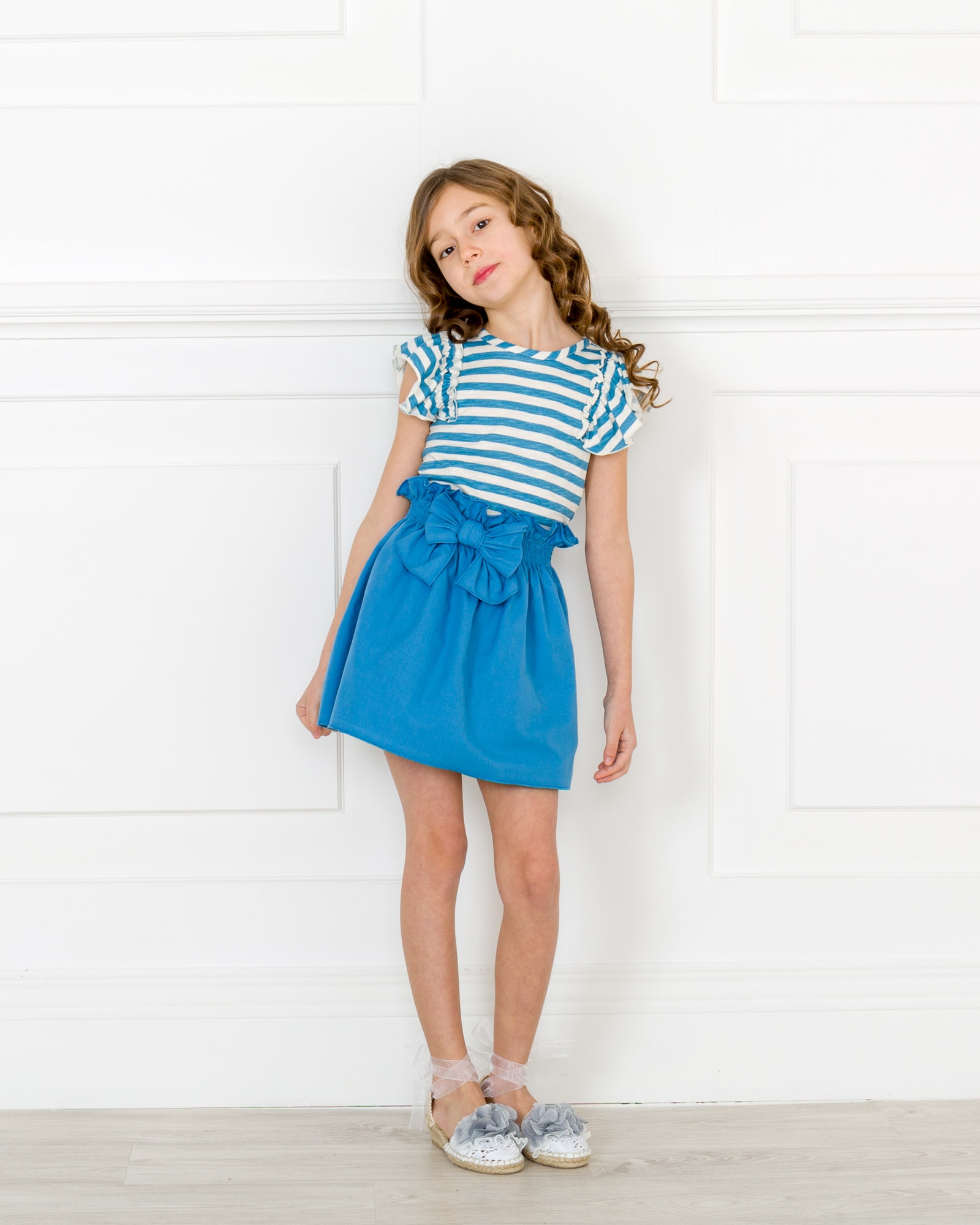 Jupe Gymboree Fille Rayée - Bleu/Marron/Ivoire - Taille 7 - 100% Coton