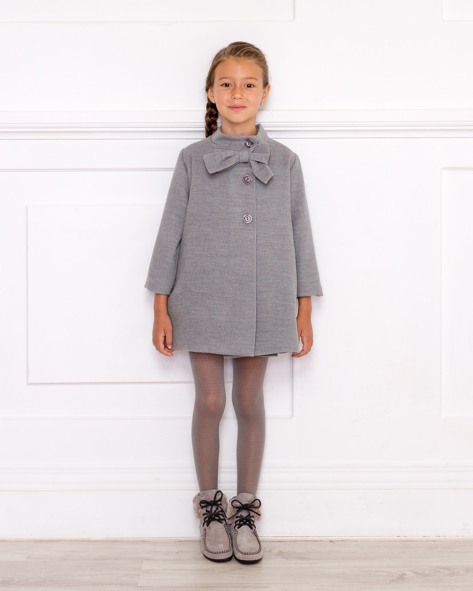 Girls Grey Coat with Bow Missbaby