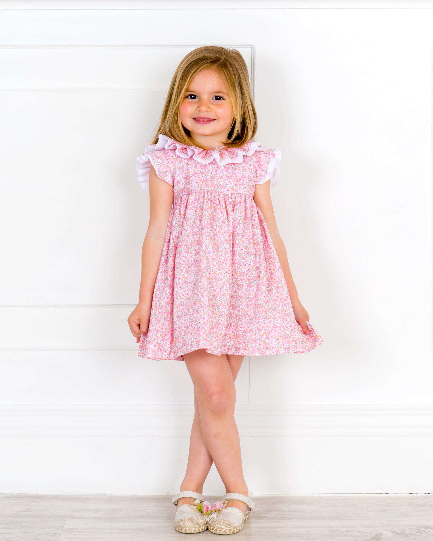 Carmencita Vestido Nina Liberty Rosa Cuello Doble Volante Missbaby