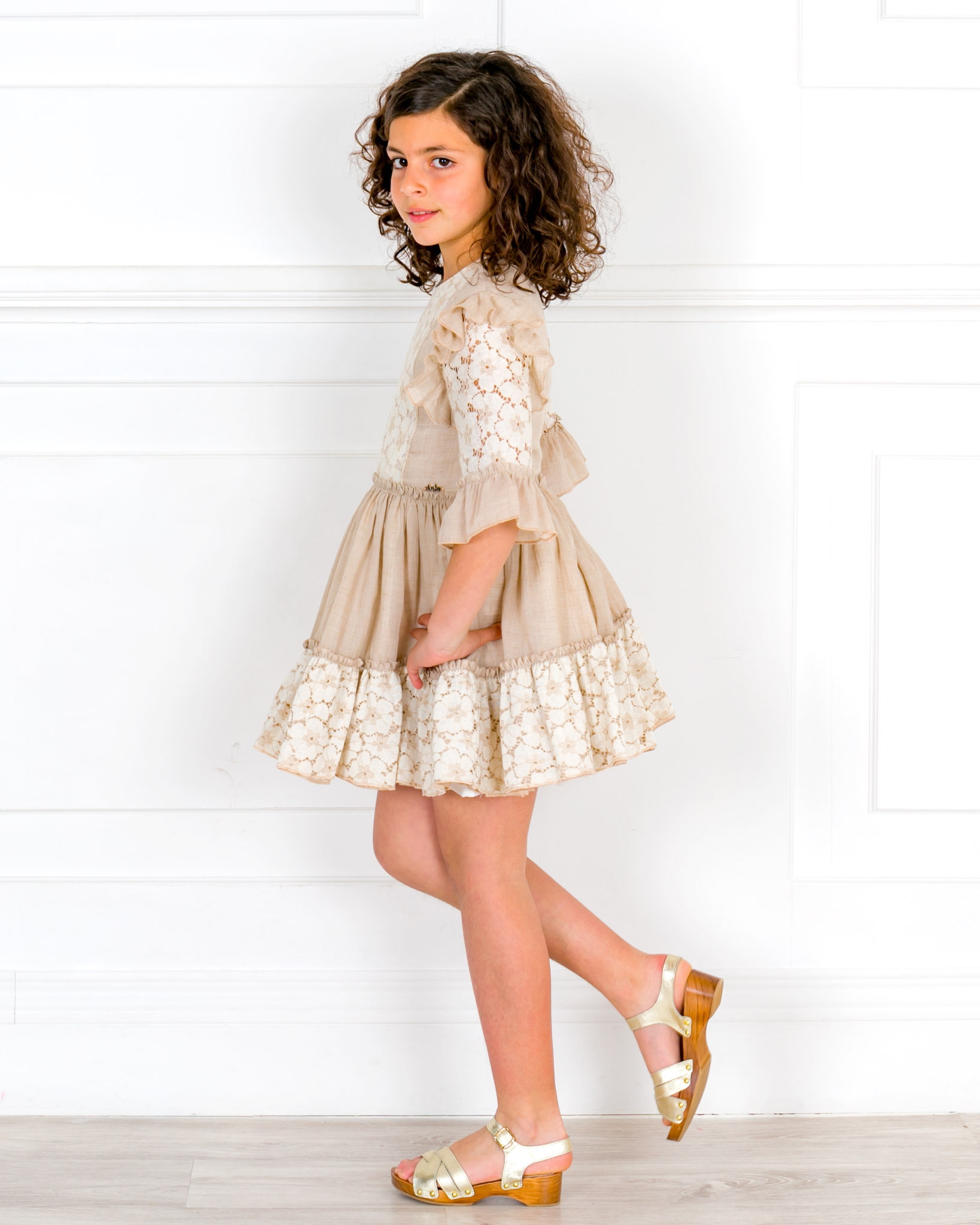 Dolce Petit Girls Ivory Beige Lace Ruffle Dress Missbaby