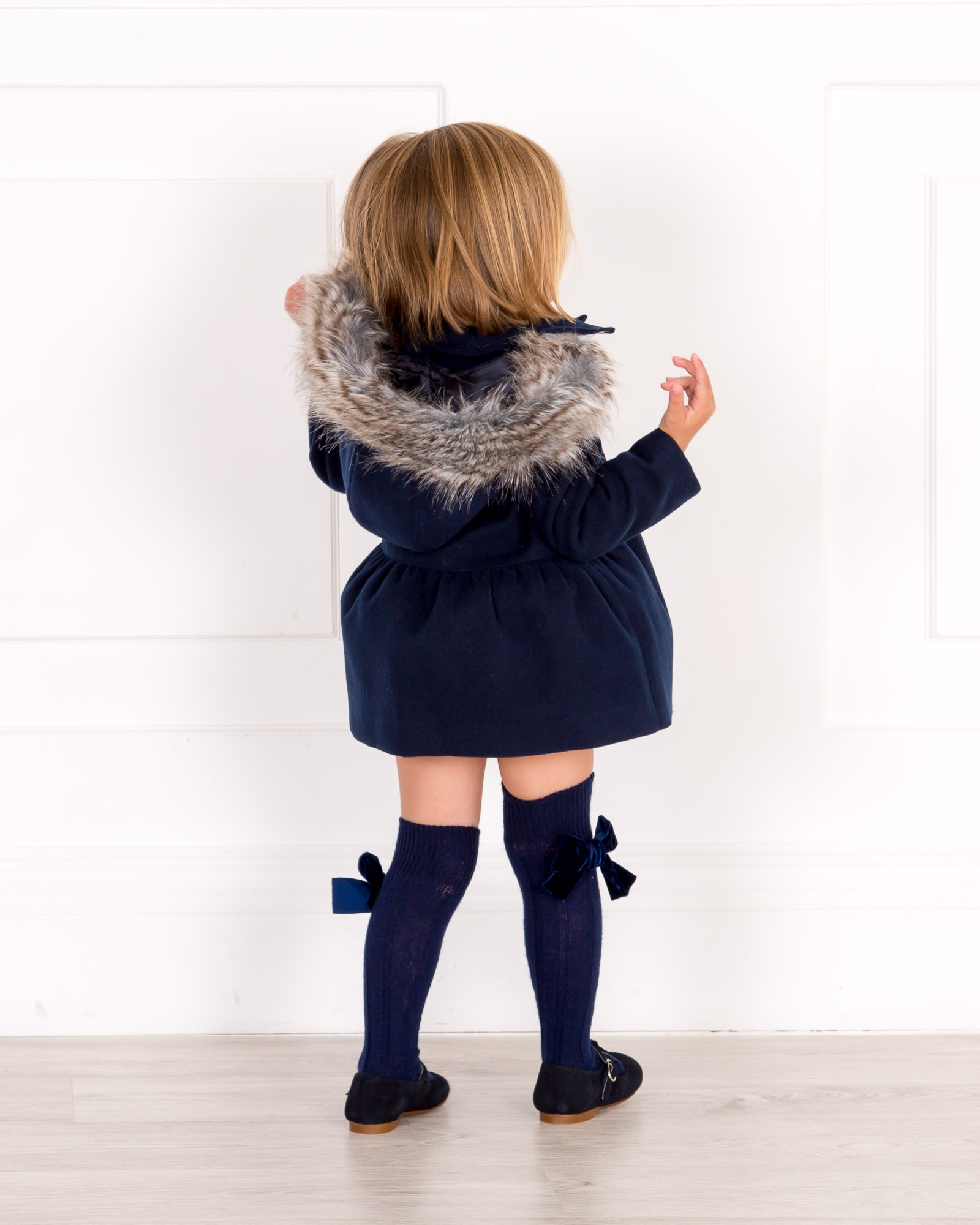 Girls Navy Blue Hooded Duffle Coat Outfit Missbaby