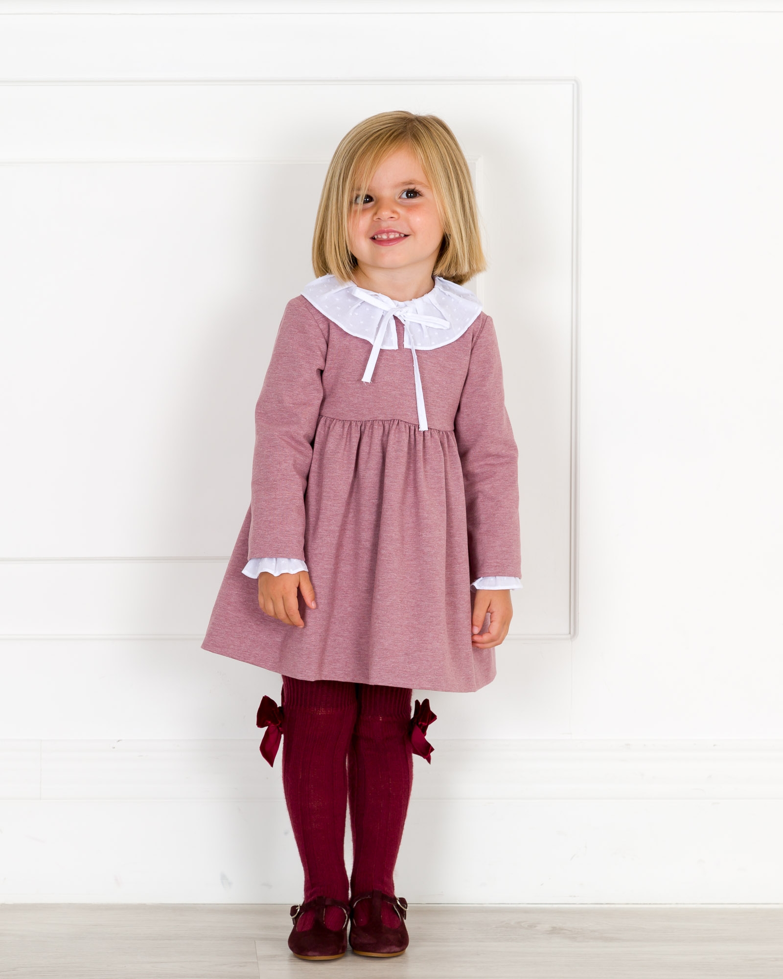 Girls Dusky Pink Jersey Dress & White Blouse Outfit