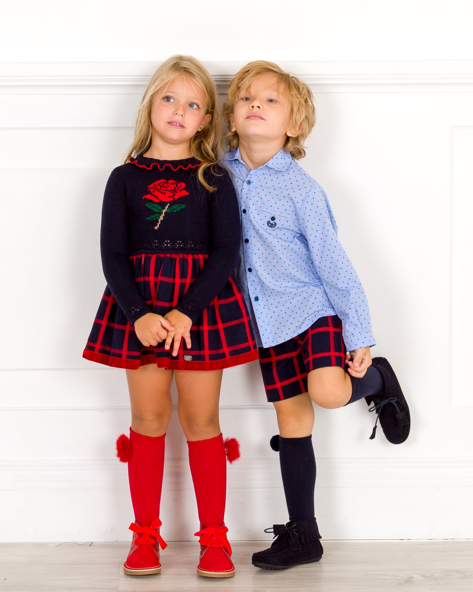 Skirt Falda Dolce Petit Dolce Petit Girls Blue Rose Knit Dress - Main Image