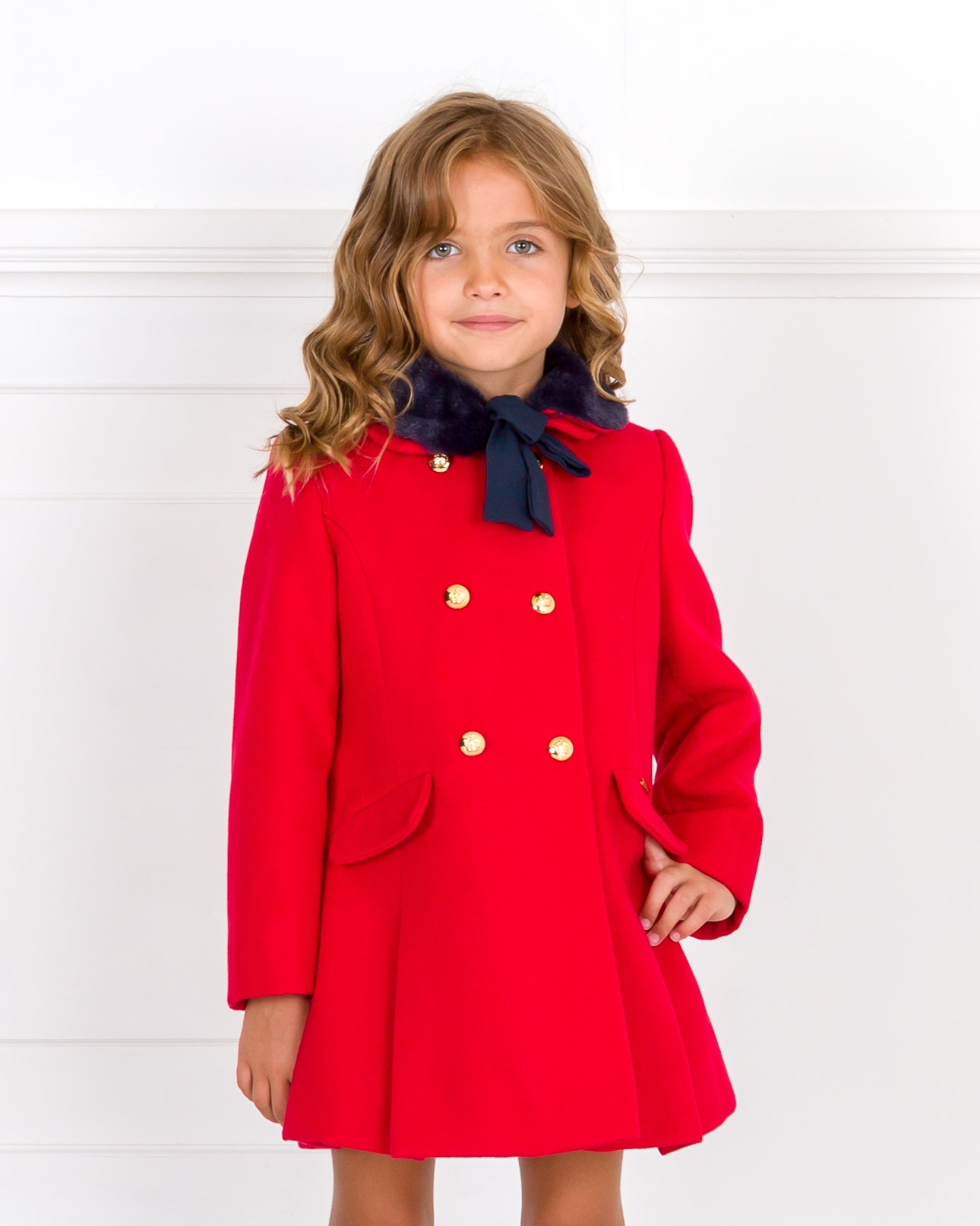 Psicológico ético siga adelante Dolce Petit Girls Red Coat & Blue Synthetic Fur Collar | Missbaby