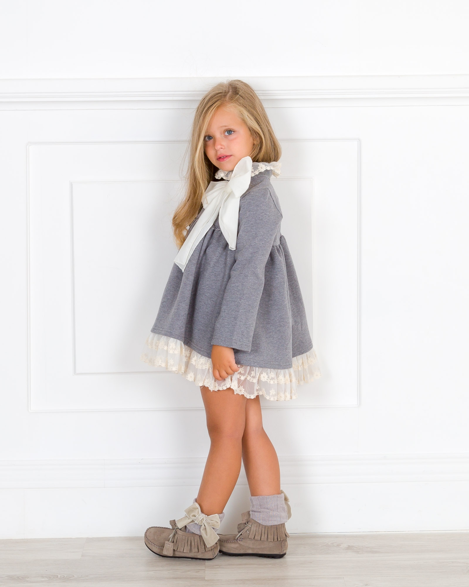 Girls Grey & Ivory Jersey Dress Outfit | Missbaby | Jerseykleider