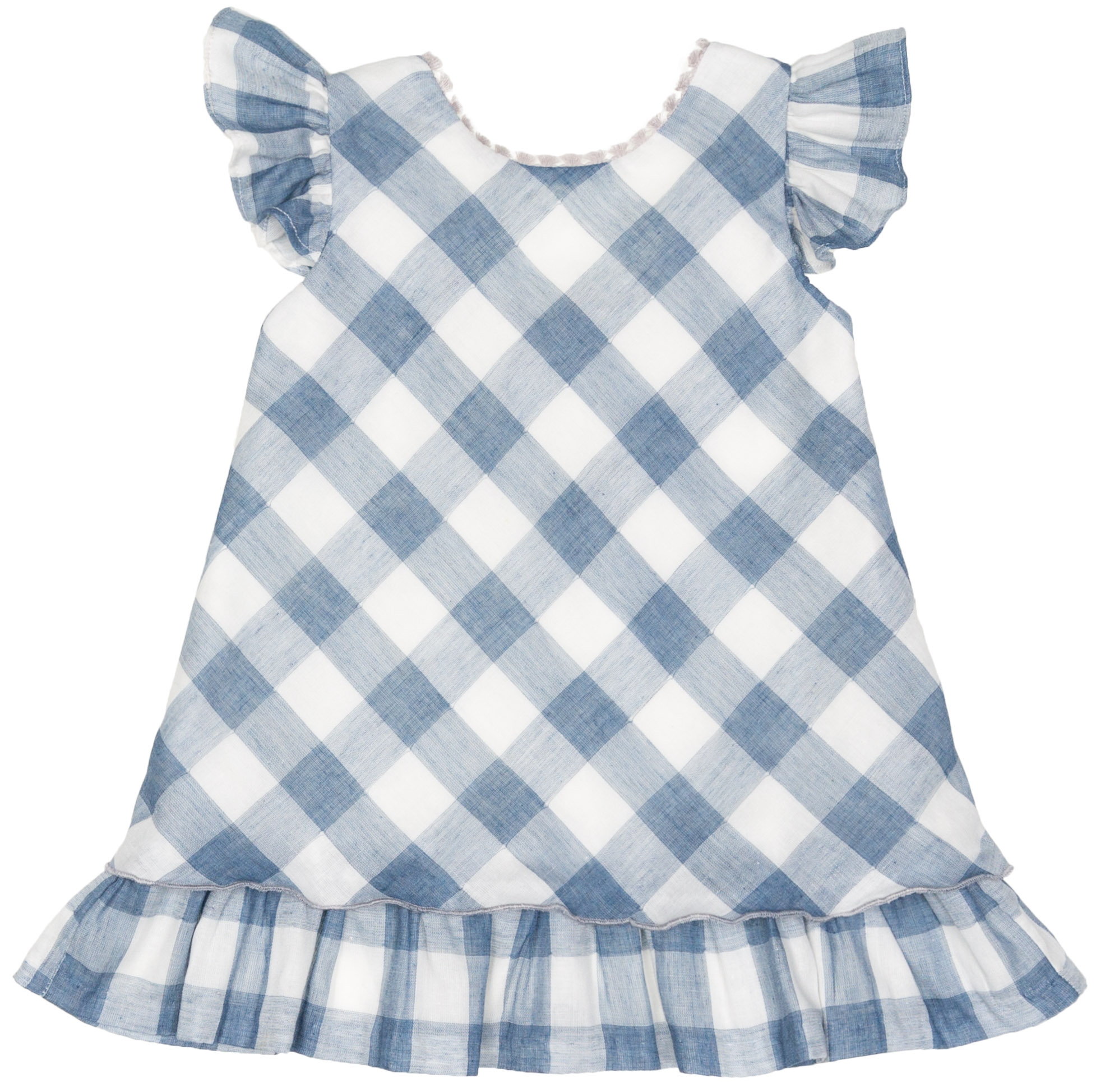 Rochy Girls Blue Gingham Dress with Fringes | Missbaby