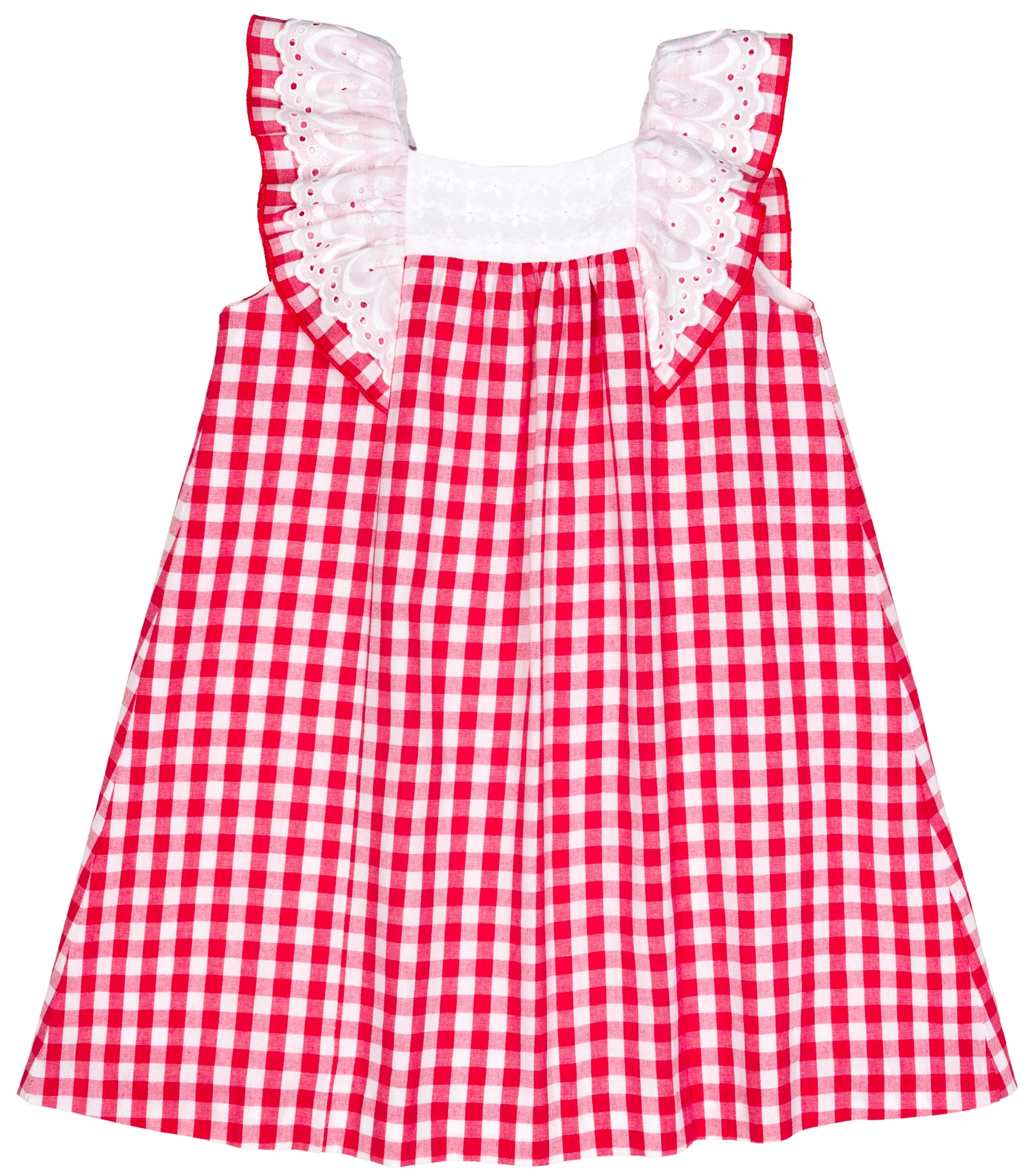 Mon Petit Bonbon Girls Red & White Gingham dress with Navy Blue Bow |  Missbaby